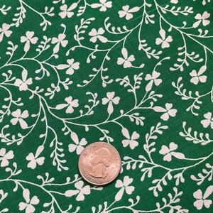 Super Rare Laura Ashley VTG 1976 Heavyweight Cotton Fabric Green White Floral